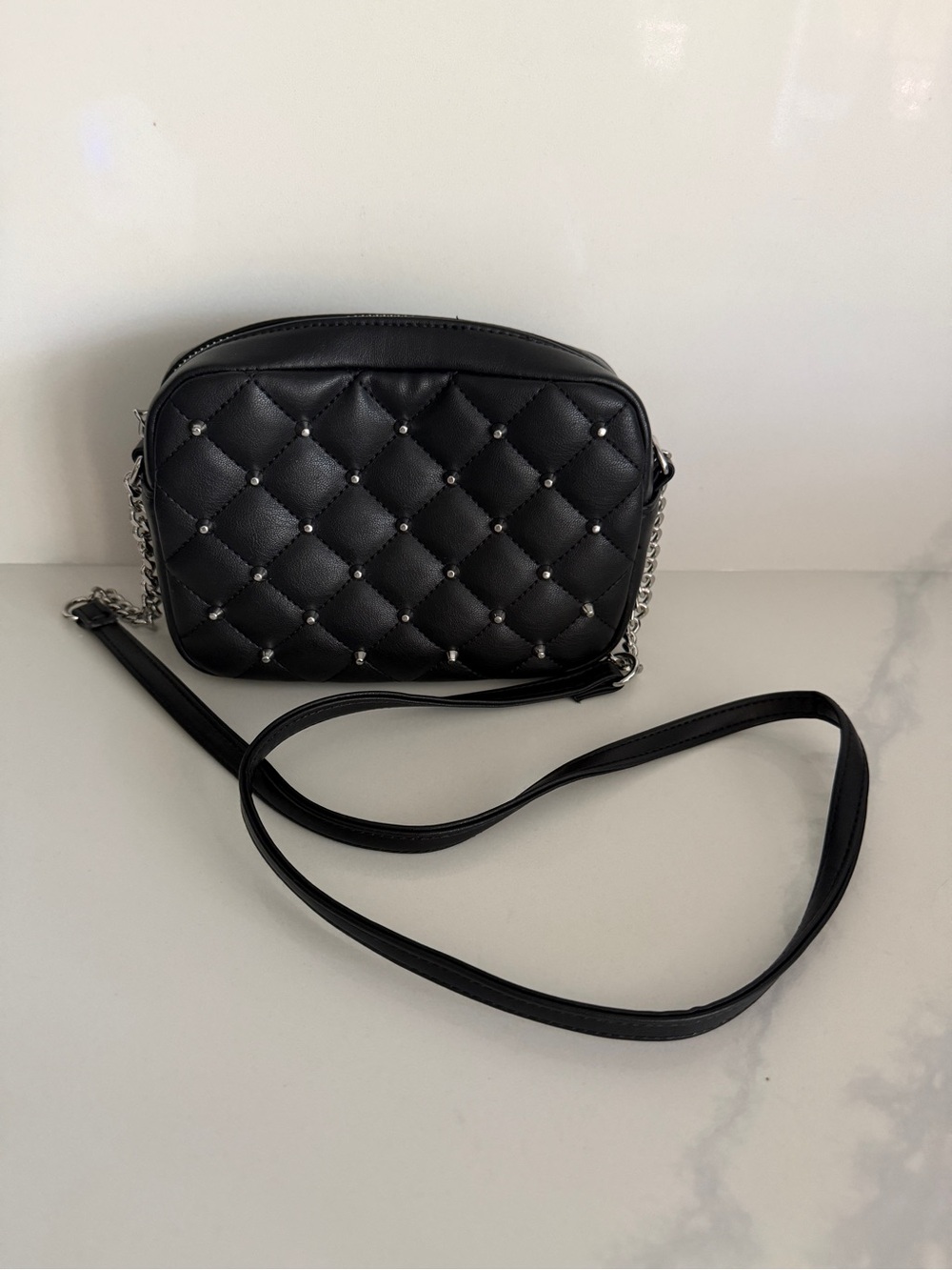 Rebecca Minkoff Black Quilted Crossbody Bag with Stud Detail